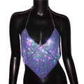Rhinestone Halter Crop Top - Backless Metal Camisole for Festival & Stage