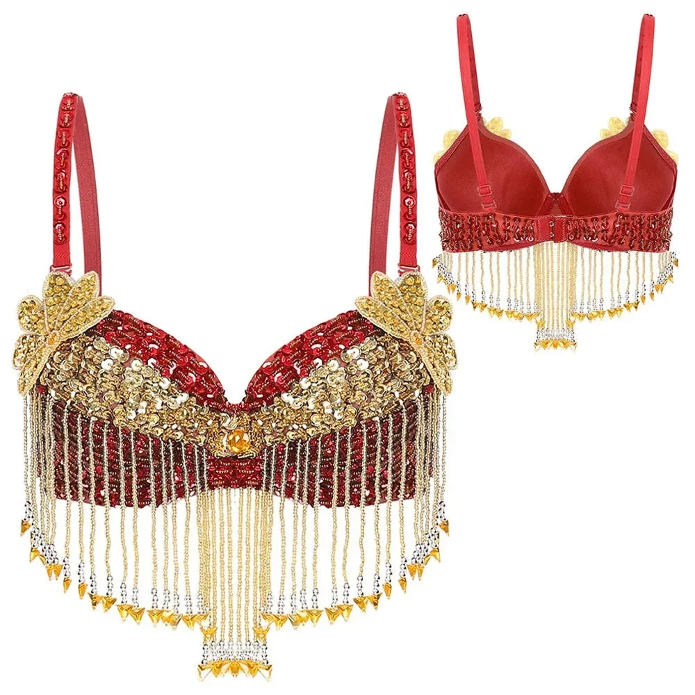Beaded Coin Tassel Belly Dance Bra | Adjustable | Belly Dance & Stage | One Size