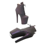 8-Inch Reflective Platform Ankle Boots - Peep Toe Ankle Strap Dance Boots