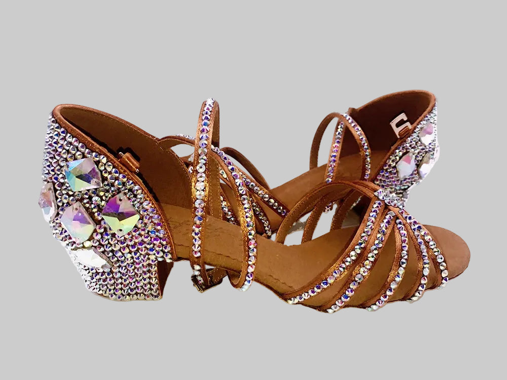 Dazzling Rhinestone Latin Dance Shoes - Custom Heel Heights & Soft Sole (Satin Upper)
