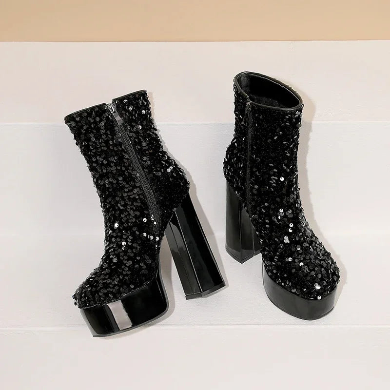 Platform Ankle Boots | Sequin Sparkle