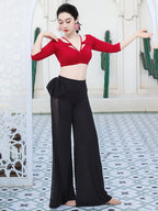 Belly Dance Flare Pants | Mesh & Bowknot Detail