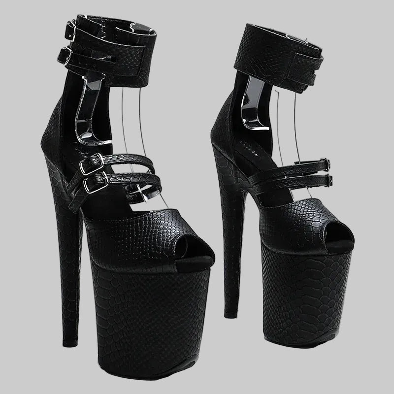 8-Inch Snakeskin Open Toe Platform Heels - Exotic Pole Dance Sandals
