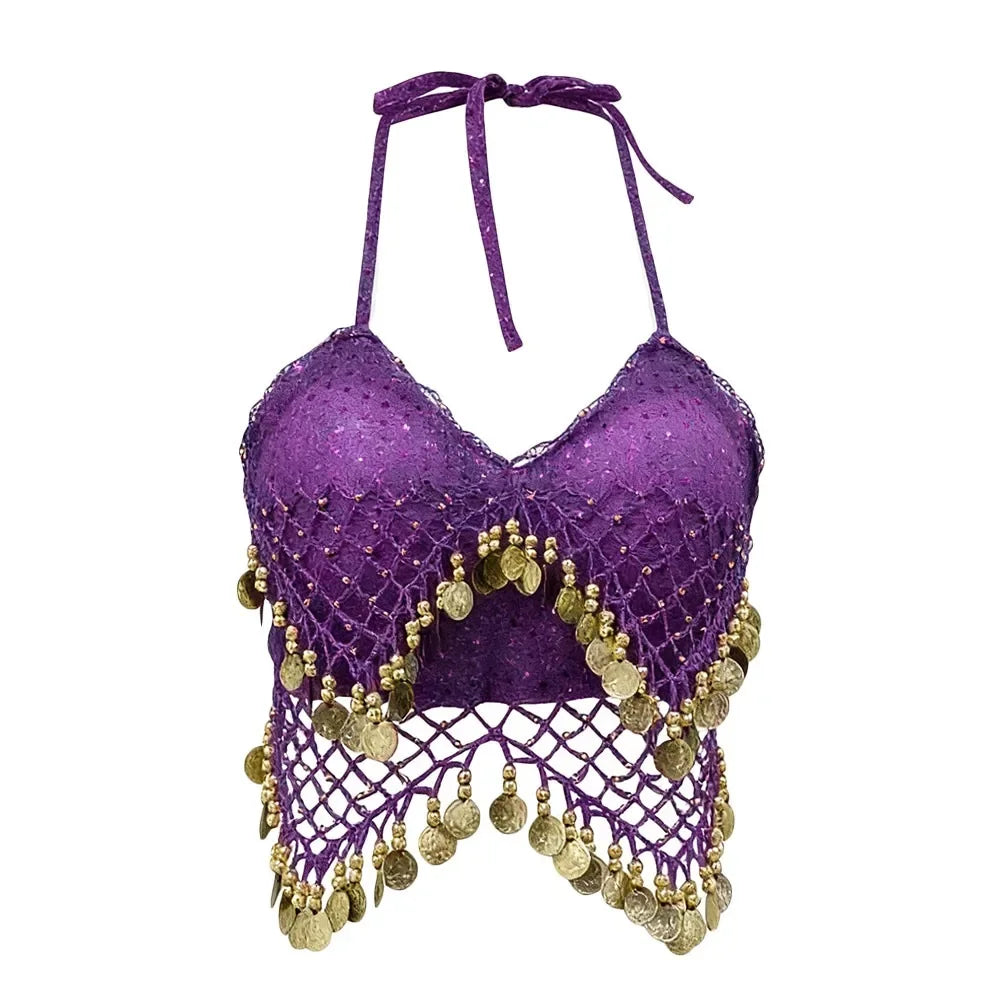 Beaded Coin Tassel Belly Dance Bra | Adjustable | Belly Dance & Stage | One Size