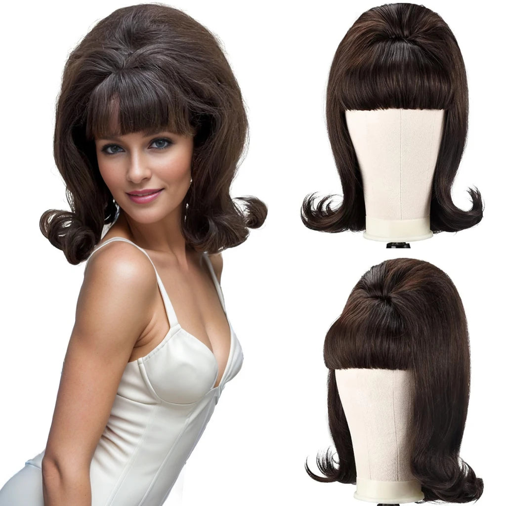 Vintage Short Wavy Wig | Flat Bangs | 14 Inch