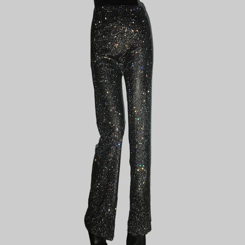 Rhinestone Fishnet Pants - Sheer Crystal Party Trousers