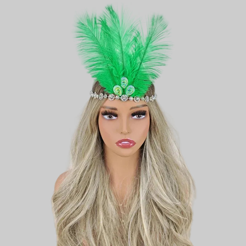 Crystal Crown Feather Headpiece - Diamond Chain Performance Headdress