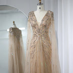 Crystal Cape Pageant Gown | Beaded | Floor-Length