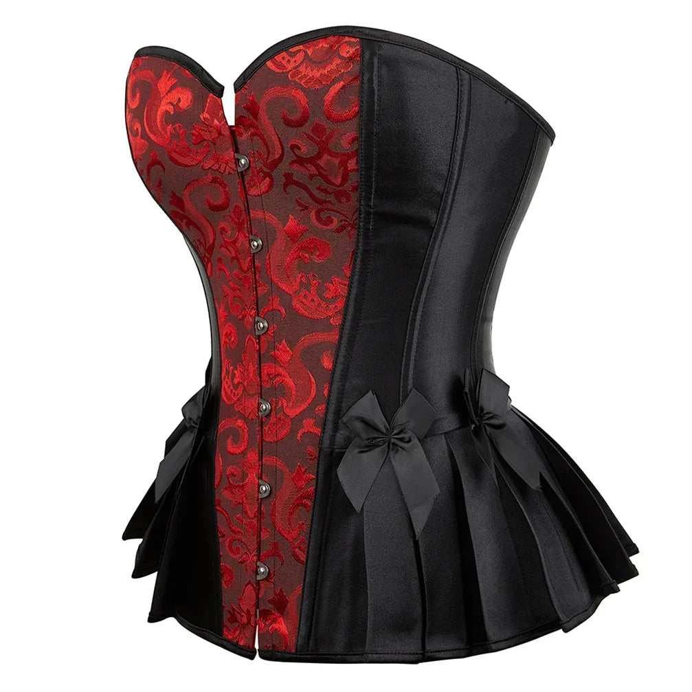 Brocade Overbust Corset | Peplum Ruffle | Steampunk & Burlesque | XS–7XL