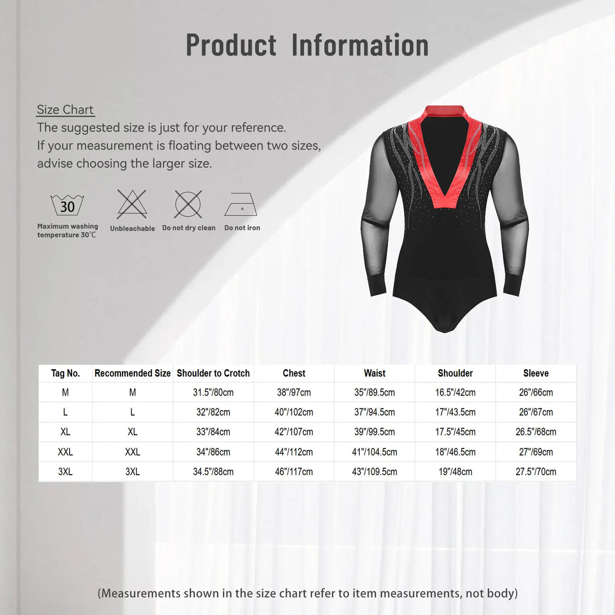 Men's Sheer Mesh Long Sleeve Bodysuit | Deep V Rhinestone | Latin Ballroom Dance