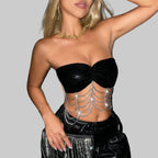 Sequin Tassel Chain Tube Top - Off Shoulder Backless Bandage Top