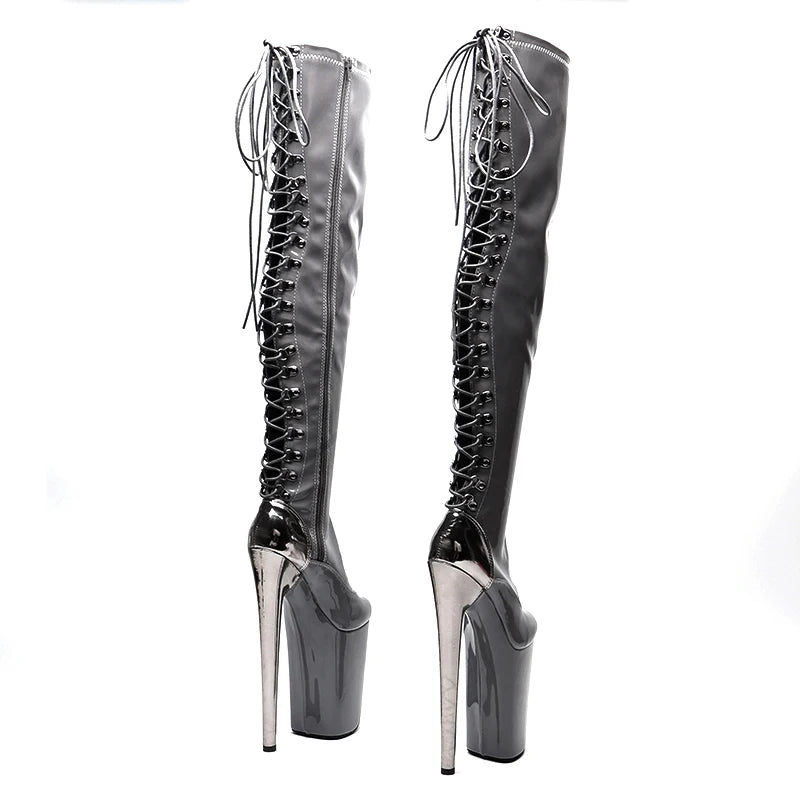 23CM Platform Thigh-High Pole Dance Boots - Patent Finish High Heel Boots