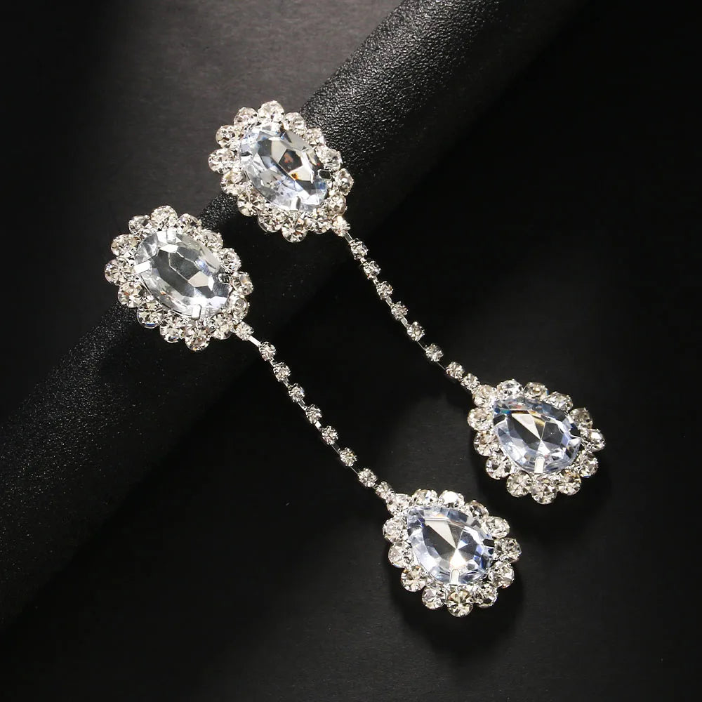 Rhinestone Water Drop Earrings | Silver or Gold