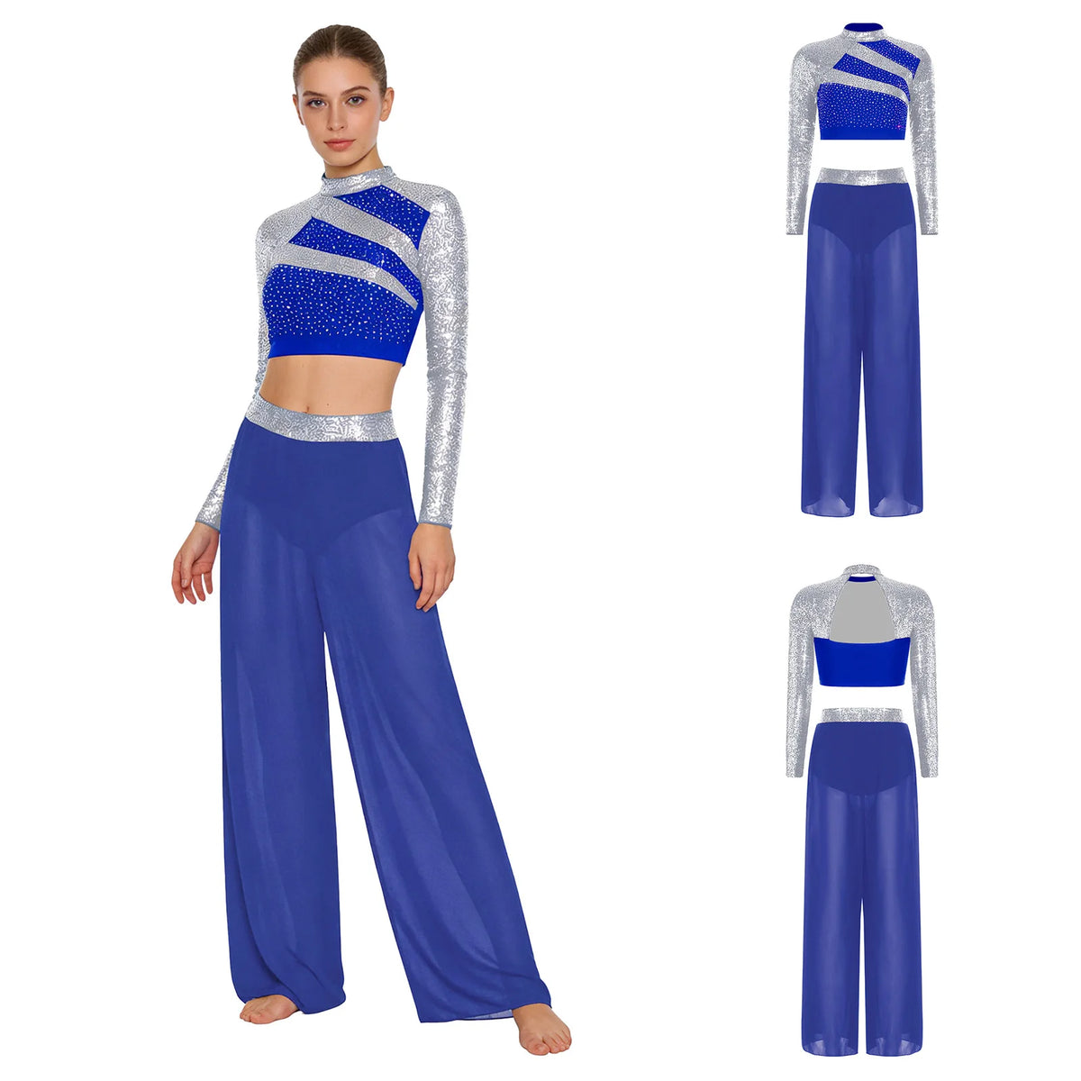 Rhinestone Crop Top & Sheer Pants Set | Lyrical Dance | Built-In Brief