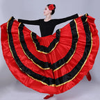 Satin Flamenco Skirt | Gold-Trim Ruffle | 360–720° Swing
