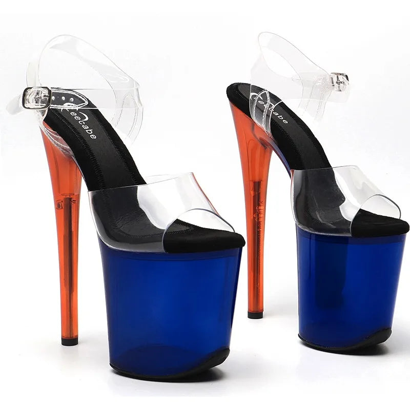 8-Inch Transparent Platform Heels with Color Gradient - Open Toe Sandals