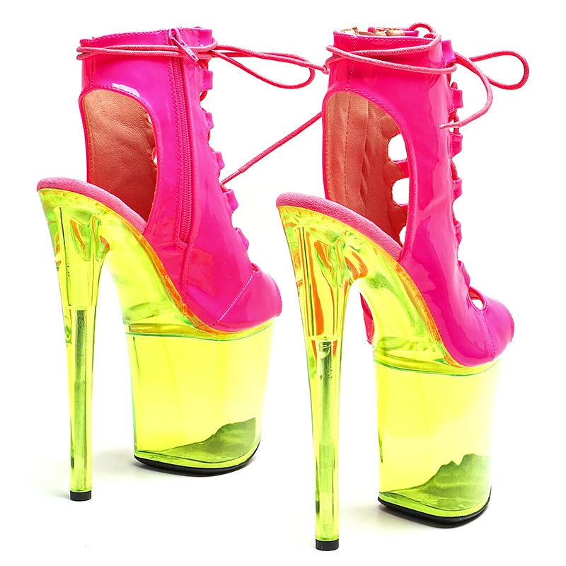 8-Inch Clear Platform Ankle Boots - Patent Exotic Dance Boots