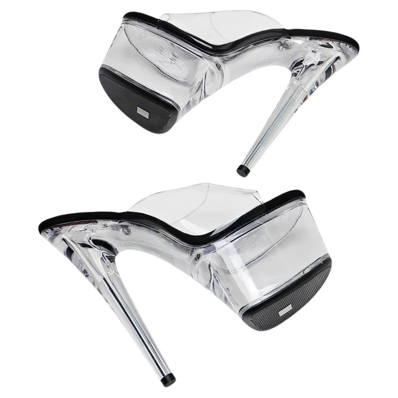 7-Inch Clear Platform Heels - Transparent Slip-On Sandals