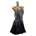 Rhinestone Tassel Latin Dance Dress – Short Performance Skirt
