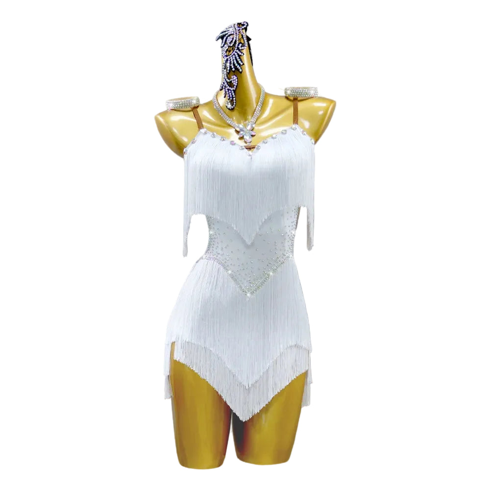 Rhinestone Tassel Latin Dance Dress – Women's Ballroom & Stage Costume