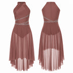 Lyrical Dance Dress | Rhinestone Asymmetric Mesh