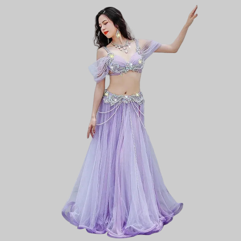 Egyptian Belly Dance Bra & Skirt Set - Beaded Competition Costume