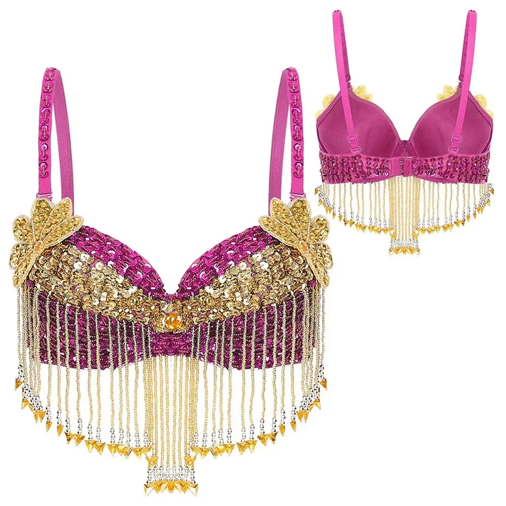 Beaded Coin Tassel Belly Dance Bra | Adjustable | Belly Dance & Stage | One Size