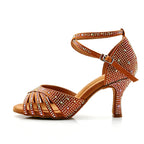 Women's Rhinestone Latin Heels | Bronze Satin | Multi-Height