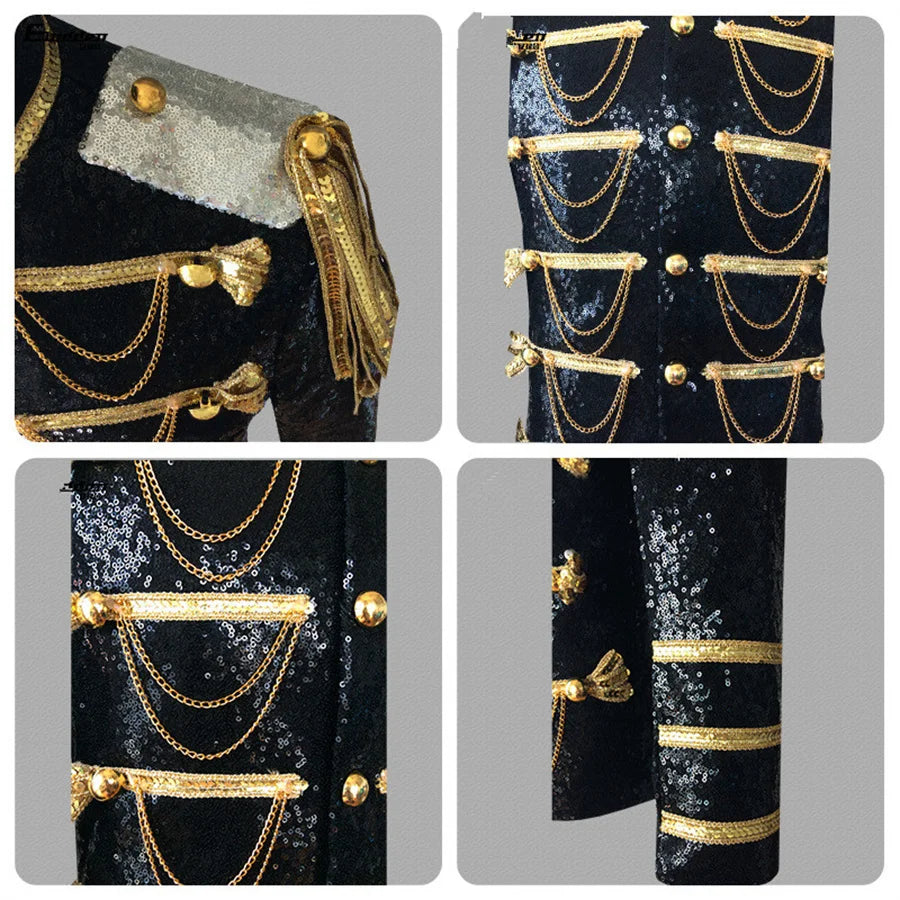 Sequin Military Jacket | Chain Detail
