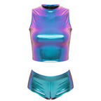 Metallic Crop Top & Shorts Set | Rave Festival Two-Piece