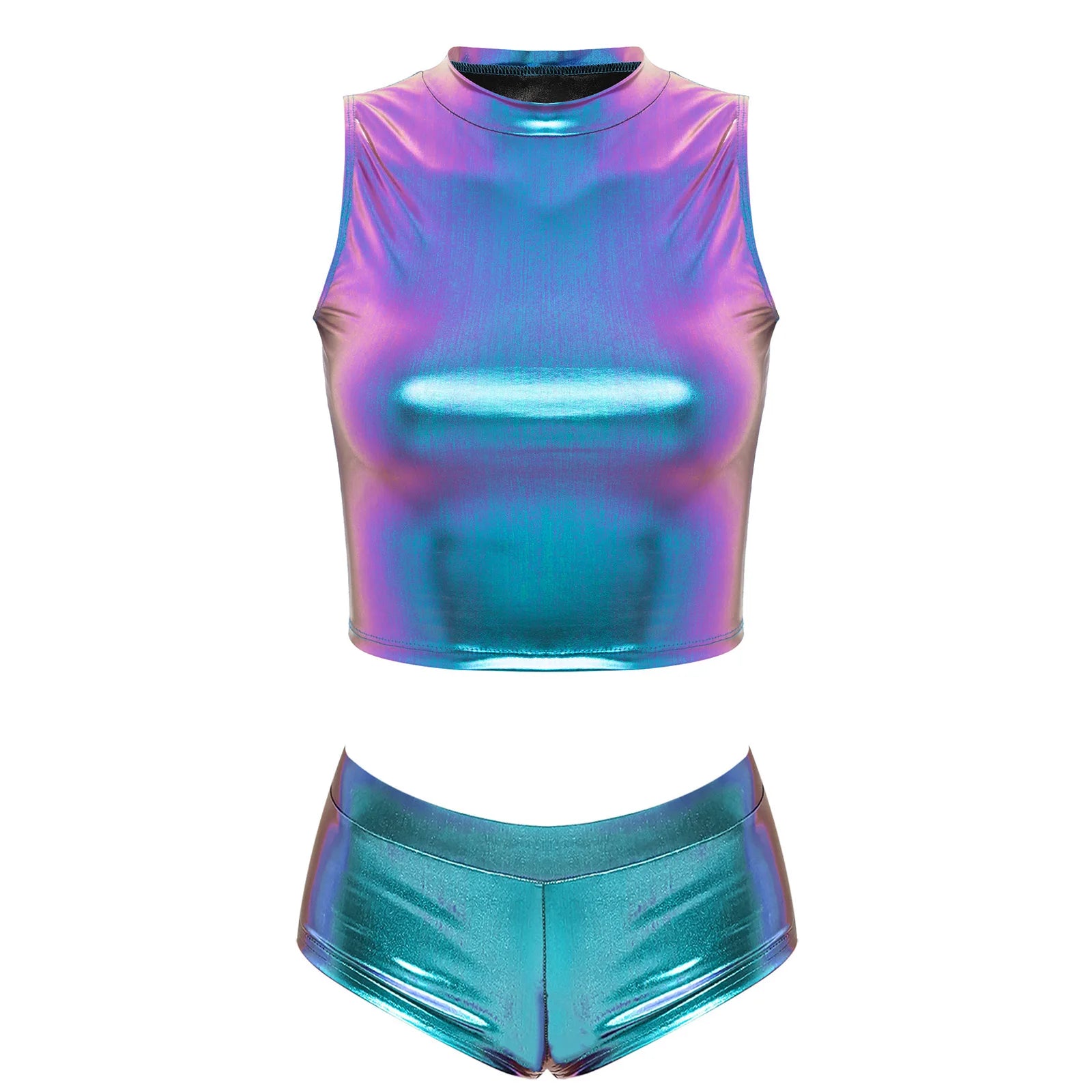Metallic Crop Top & Shorts Set | Rave Festival Two-Piece