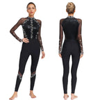 Women's Rhinestone Color-Block Dance Jumpsuit | Sheer Mesh Long Sleeve & Ankle Length | Gymnastics & Performance