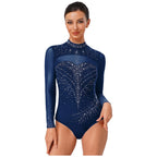 Rhinestone Leotard | Mock Turtleneck & Long Sleeve | Sheer Back