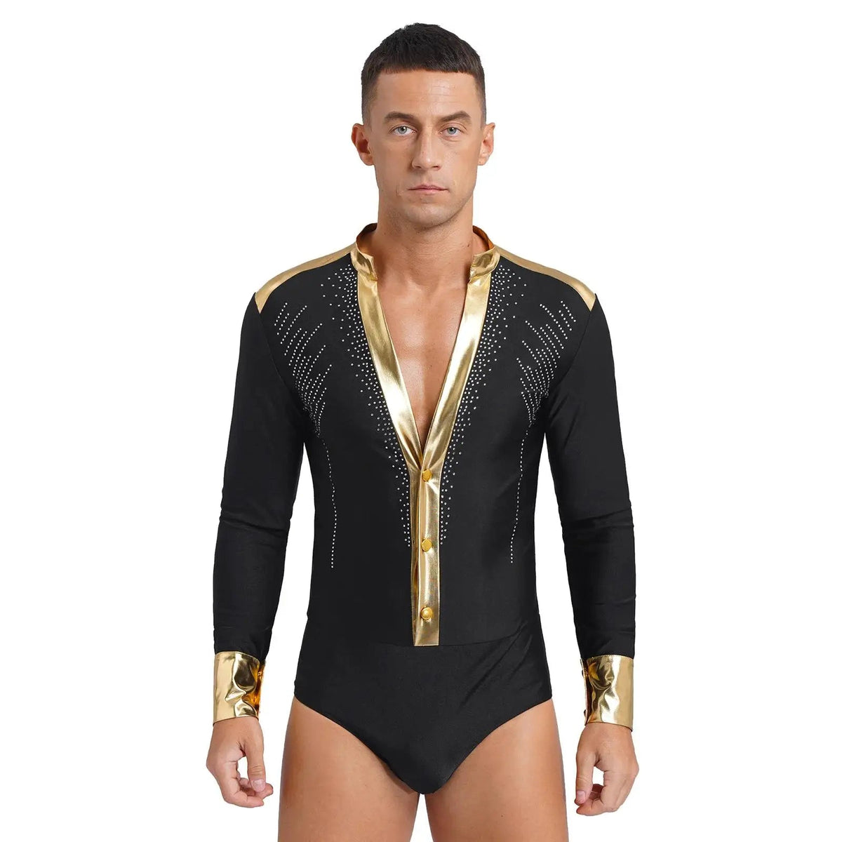 Men’s Dance Bodysuit | Metallic Gold Trim