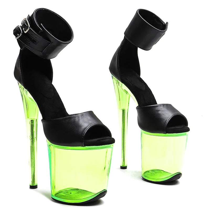 Matte Platform Open-Toe Ankle Boots - 8 Inch Pole Dance Heels