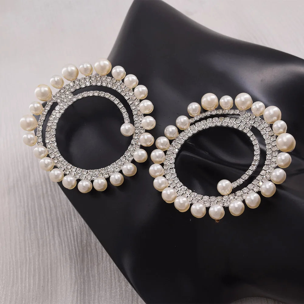 Statement Earrings | Pearl & Rhinestone Circles