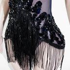 Sexy Mesh Sheer Black Rhinestone Bodysuit