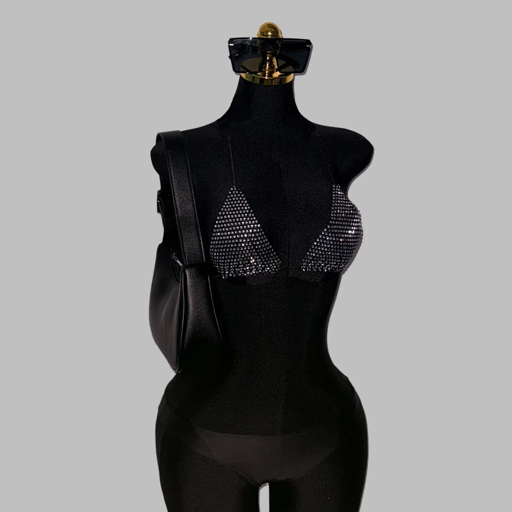 Rhinestone Fishnet Halter Crop Top