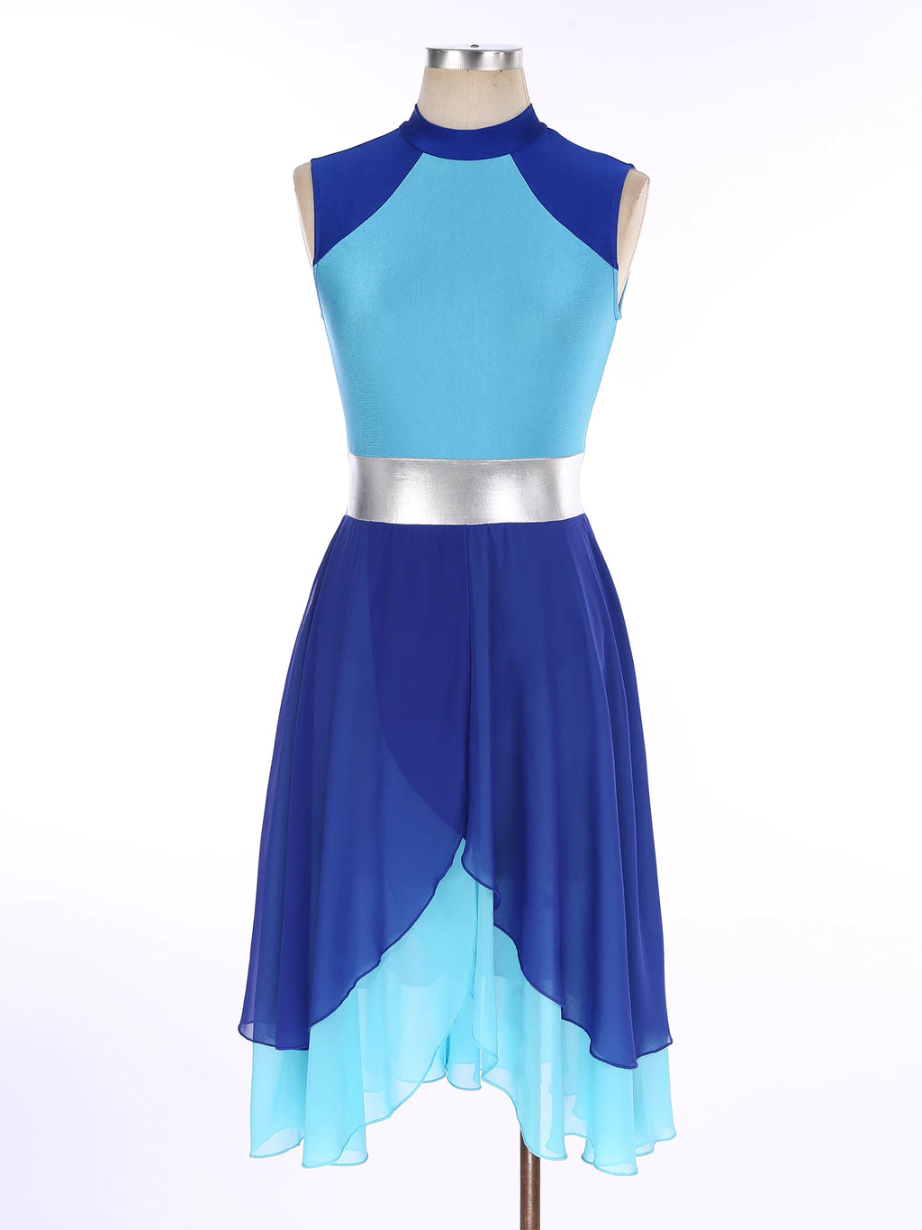 Color Block Lyrical Dance Dress | Mock Neck | Asymmetric Hem