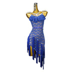 Blue Lace Tassel Latin Dance Dress with Accessories Set
