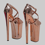 23CM Shiny Snake Print Platform Sandals - 9 Inch High Heel Pole Dance Shoes