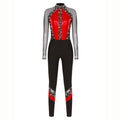 Women's Rhinestone Color-Block Dance Jumpsuit | Sheer Mesh Long Sleeve & Ankle Length | Gymnastics & Performance