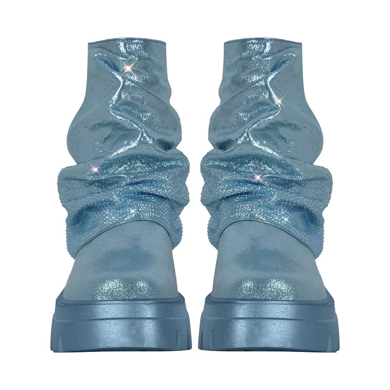 Rhinestone Fold-Over Mid-Calf Boots — Sizes 5 to 15