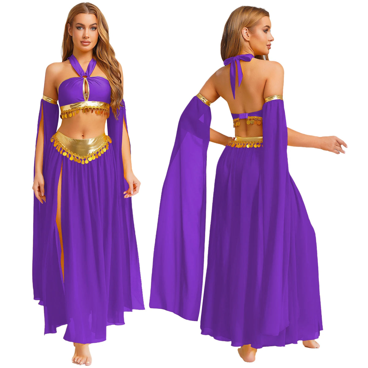 Egyptian Queen Costume | Belly Dance Crop Top & Slit Skirt