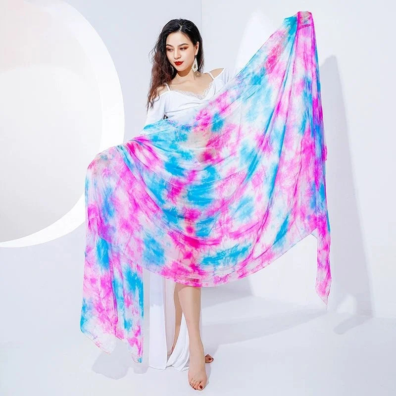 Tie Dye Silk Belly Dance Veil - Performance Scarf 250cm x 114cm