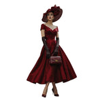 Burgundy Satin Swing Dress | Deep V | Tea Length