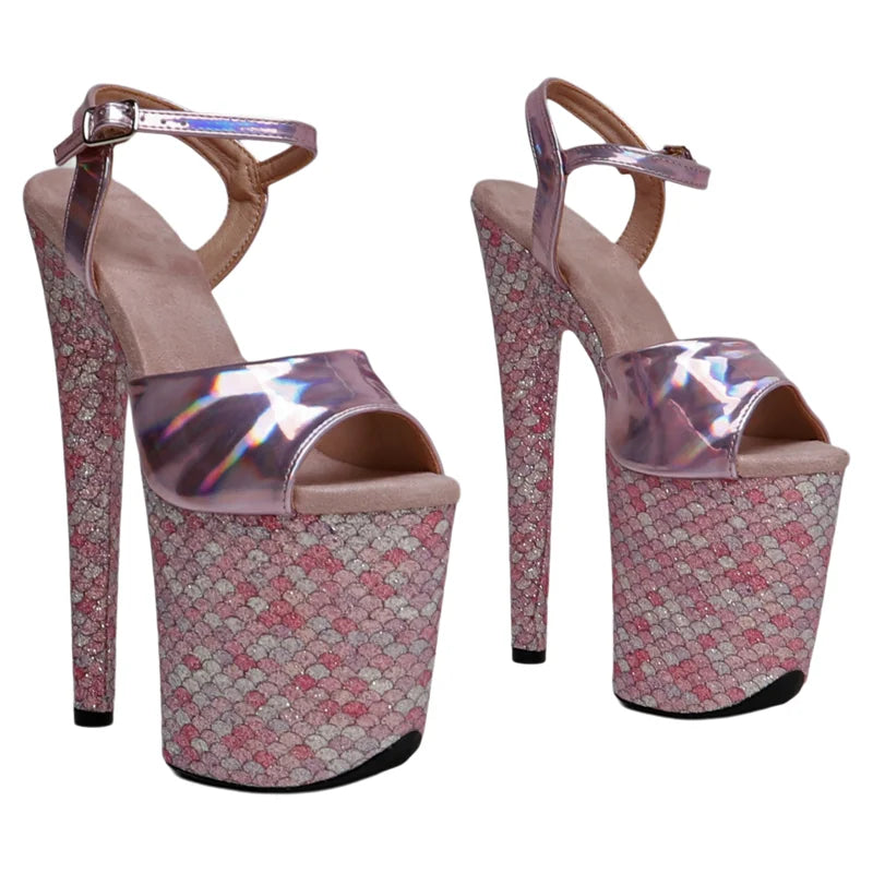 20cm Holographic Platform Sandals - Glitter Dance Heels