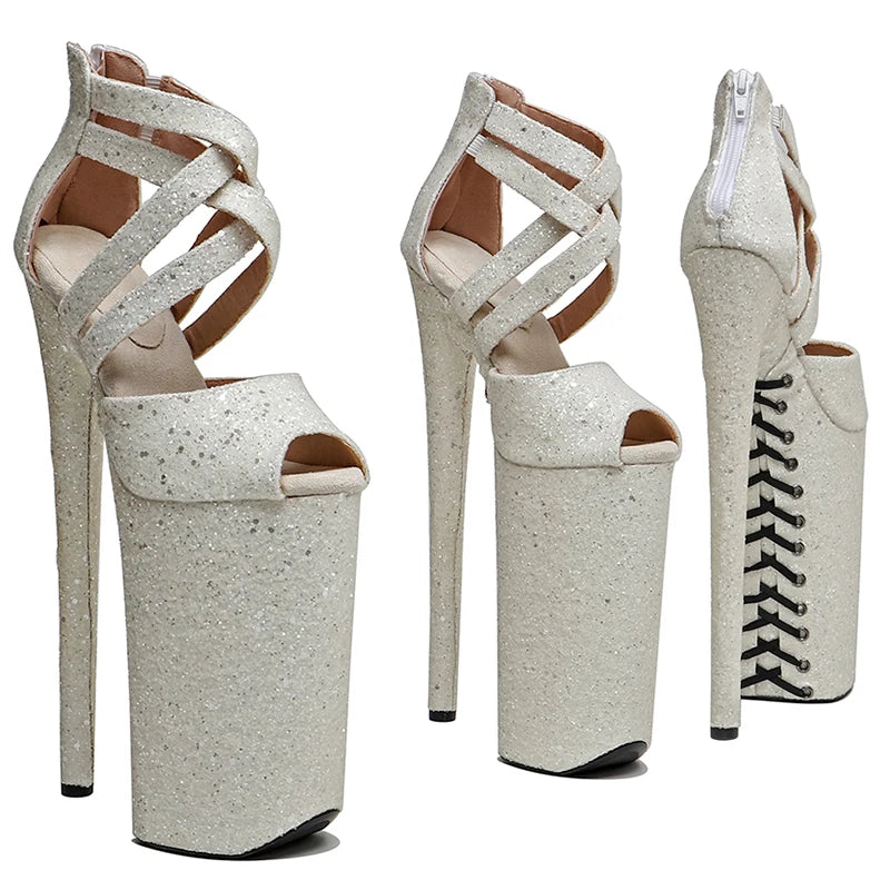 10-Inch Glitter Platform Sandals - Ankle Strap Dance Heels