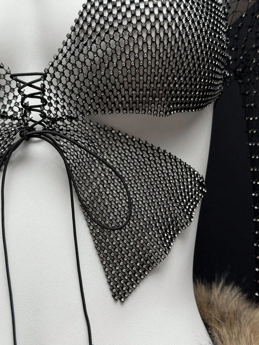 Rhinestone Mesh 2-Piece Set - Crop Top & Sheer Cover-Up