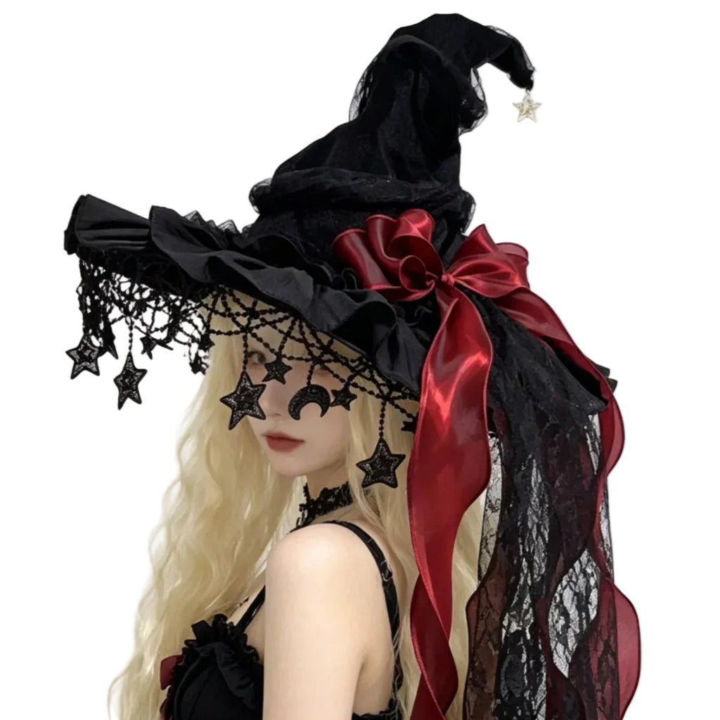 Gothic Witch Hat | Velvet, Lace & Satin Ribbon